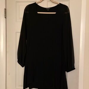 Express Long Sleeve Flowy Black V-Neck Dress